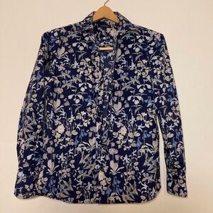 Land's End Women's No Iron Supima Shirt | Size 6 | Blue Floral | Sporty | Office